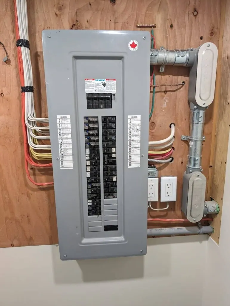 Upgraded 200-amp electrical panel with labelled breakers